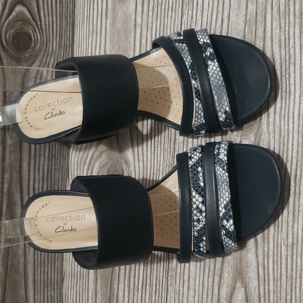 Clarks 5.5 Block Heel Open Toe Strap Snake Print … - image 2